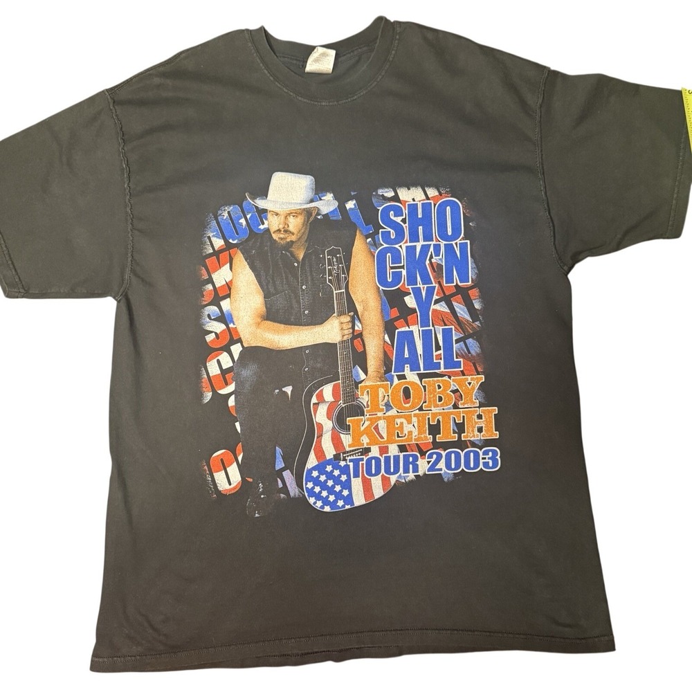 Toby‎ Keith Shock n Yall Tour 2003 Concert T Shirt XL Black Jerzees Y2k